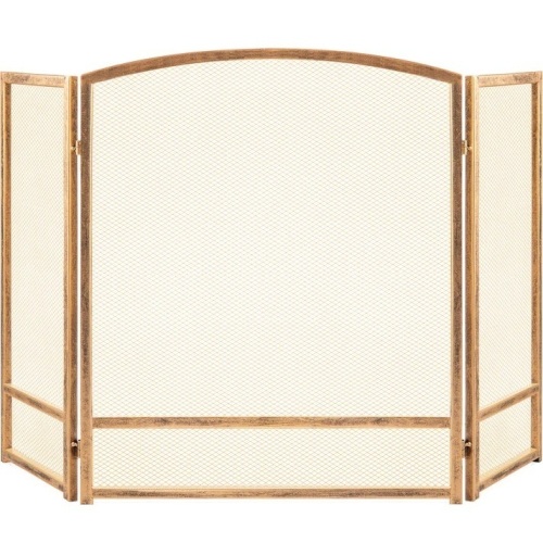 3-Panel Simple Steel Mesh Fireplace Screen w/ Worn Finish - 47.5x27.25in - Lot 7742