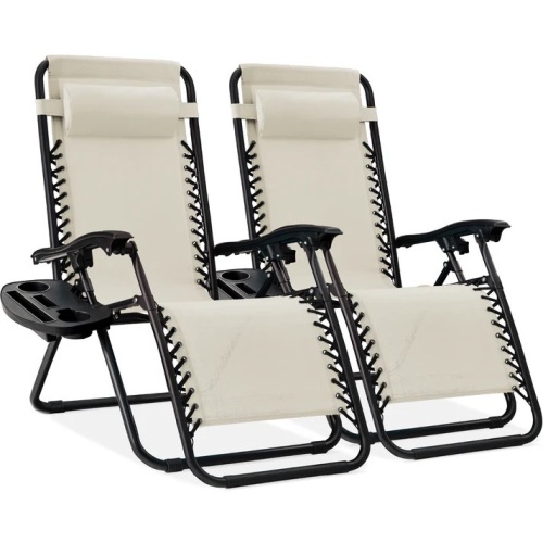Set of 2 Adjustable Zero Gravity Patio Chair Recliners w/ Cup Holders - Lot 7745