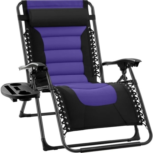 Oversized Padded Zero Gravity Chair, Folding Recliner w/ Headrest, Side Tray - Lot 7754