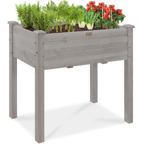 Raised Garden Bed, Elevated Wood Planter Box Stand w/ Bed Liner - 34x18x30in - Lot 6402