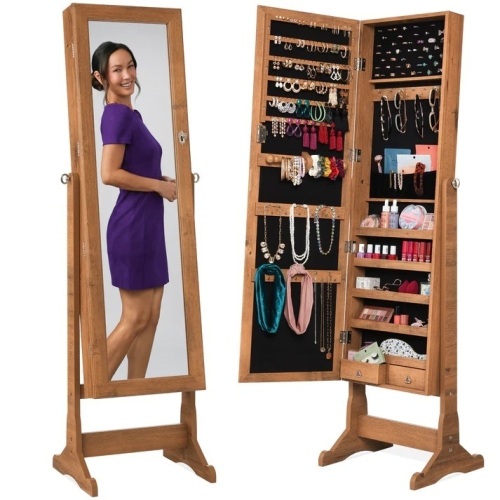 Full Length Freestanding Jewelry Mirror Armoire w/ Velvet Interior - Lot 7743