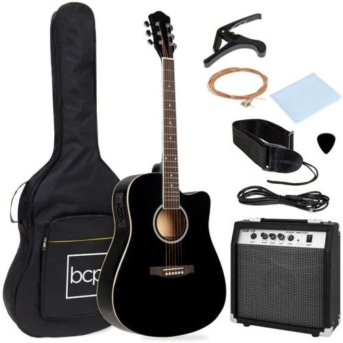 Beginner Acoustic Electric Cutaway Guitar Set w/ Case, Strap - 41in - Lot 7308