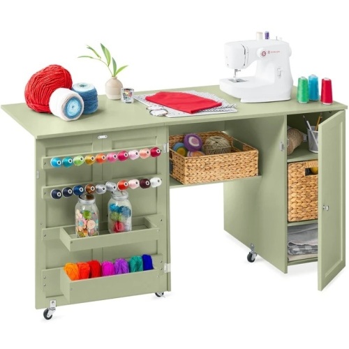 Large Portable Folding Sewing Table Multipurpose Craft Station w/ Wheels - Lot 7294