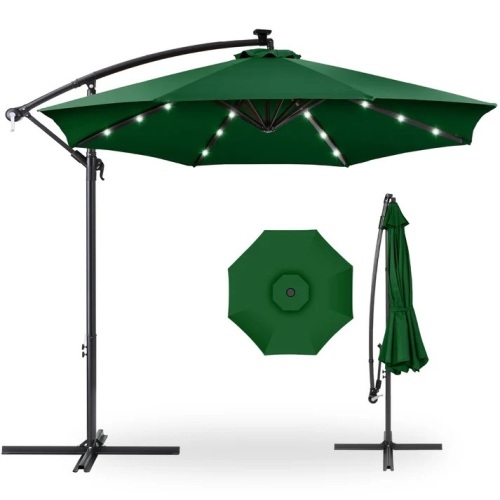 Solar LED Offset Hanging Patio Umbrella w/ Crank Tilt Adjustment - 10ft - Lot 7284