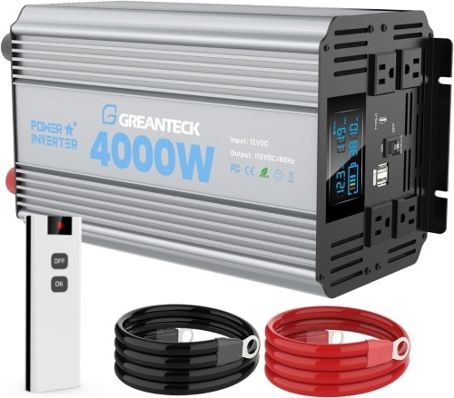 4000 Watt Modified Sine Wave Inverter, 12V Power Inverter, Four 110 / 120V DC to AC Outlets,Type-C Port,Dual Fast Charge USB Ports, LCD Display, Remote Control for Home RV Solar Car Emergency Off Grid - Lot 7333
