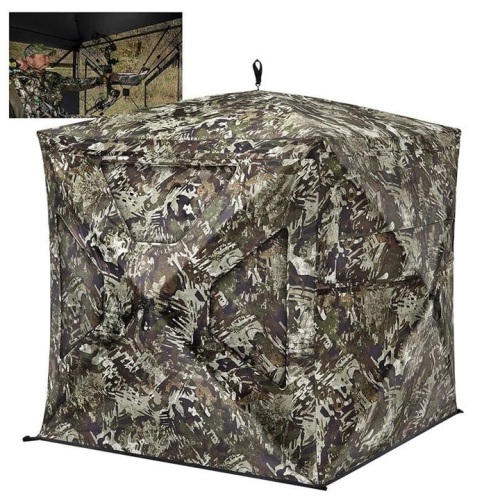 Hunting Blind 270°See Through with Silent Magnetic Door & Sliding Windows, 2-3 Person Pop Up Ground Blind with Carrying Bag, Portable Durable Hunting Tent for Deer & Turkey Hunting(Camouflage) - Lot 7337