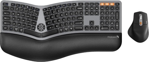 ProtoArc Ergonomic Wireless Keyboard Mouse, EKM01 Plus Full Size Ergo Bluetooth Keyboard Mouse Combo, Split Design, Wrist Rest, Multi-Device, Rechargeable, for Windows/Mac OS - Lot 7339