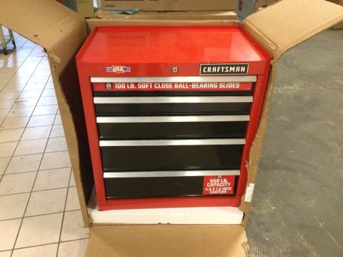 Craftsman 2000 Series 26.5-in W x 34-in H 5-Drawer Steel Rolling Tool Cabinet. No Key. Has Wheels in Bottom Drawer. Store Return - Lot 42
