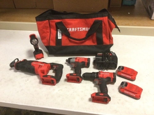 Craftsman V20 4-Tool 20-Volt Max Power Tool Combo Kit with Soft Case (Charger Included and 2-Batteries Included). Tested and Works. - Lot 80