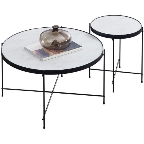 Sekey Home Round Coffee Table & End Table - White Marble & Walnut Top, Durable Metal Black Frame. Appears New - Lot 219
