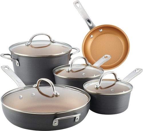 Ayesha Curry Home Collection Hard Anodized Nonstick Cookware Pots and Pans Set, 9 Piece. Appears New - Lot 294