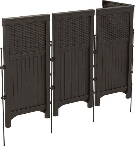 Suncast 4 Freestanding Wicker Resin Reversible Outdoor Panel Screen Enclosure, Brown. Appears New. Unopened.  - Lot 295