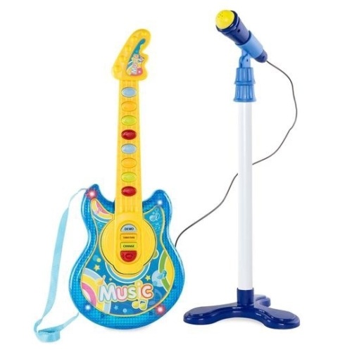 19in Kids Toddlers Musical Flash Guitar Pretend Play Toy w/ Mic, Stand. Appears New - Lot 303
