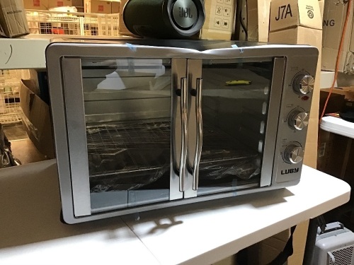 Luby Large Toaster Oven Countertop French Door Designed, 18 Slices, 14'' pizza, 20lb Turkey, Silver. NEw with Damage - Lot 327