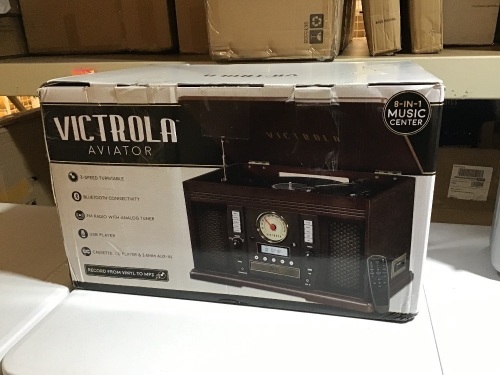 Victrola - Aviator 8-in-1 Bluetooth Stereo Audio System - Espesso. Powers Up, Not Tested Further. E-Commerce Return - Lot 431