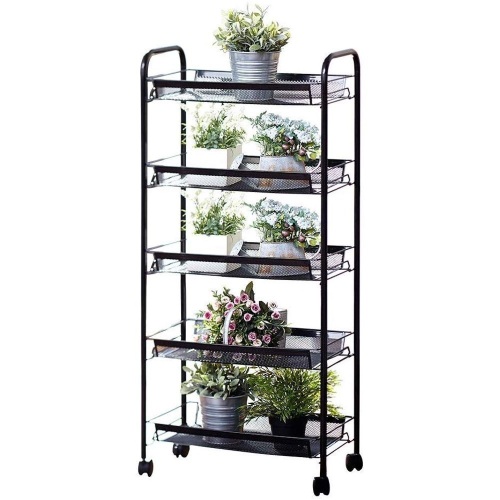5-Tier Metal Mesh Rolling Storage Cart with Handle Portable Utility. Black. Appears New - Lot 466