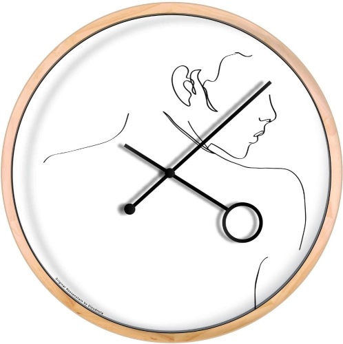 Cloudnola The Flirt Wood Wall Clock and Wall Decor Line Art, 42 cm Diameter, Silent Non Ticking, Battery Operated Quartz Movement. NEW - Lot 494