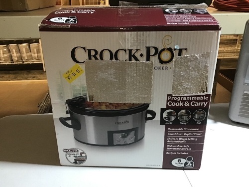 Crock-Pot 6 Quart Programmable Cook & Carry Slow Cooker with Digital Timer, Stainless Steel. Appears New - Lot 508