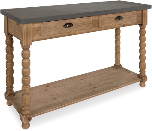  Rutledge Farmhouse Chic Two Drawer Console Table, Rustic Wood Base and Concrete Gray Top. Appears New - Lot 601