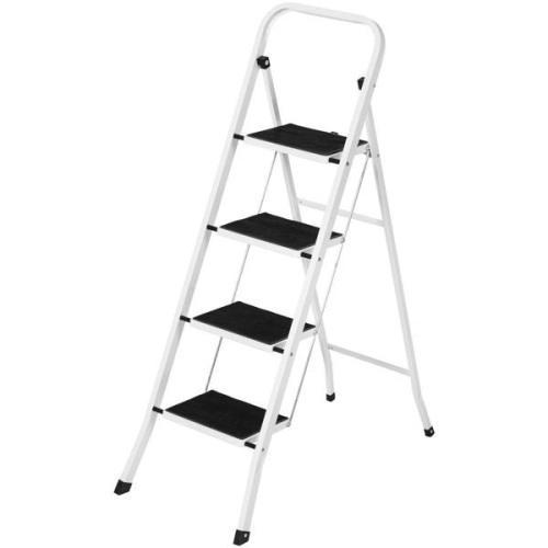 Folding Steel 4-Step Ladder w/ Hand Rail, Wide Steps, 300lbs Capacity. Appears New - Lot 653