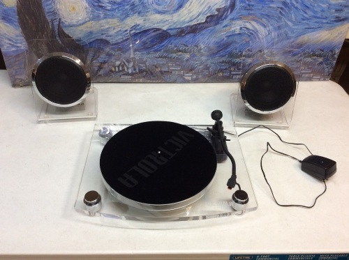 Victrola Bluetooth Record Player with 2-Speed Turntable & Rechargeable Speakers. Tested and Powers On. Turntable Works. Couldn't Get Speakers To Bluetooth Connect - Lot 662