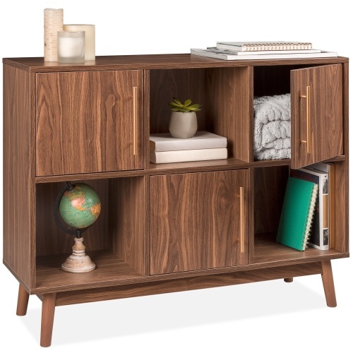 Best Choice Products 6-Shelf Mid-Century Modern Multipurpose Wood Storage Stand for Entryway w/ Cabinet Doors. Appears New - Lot 663