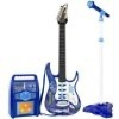 Best Choice Products Kids Electric Musical Guitar Toy Play Set w/ 6 Demo Songs, Whammy Bar, Microphone, Amp, AUX - Blue. Appears New - Lot 732