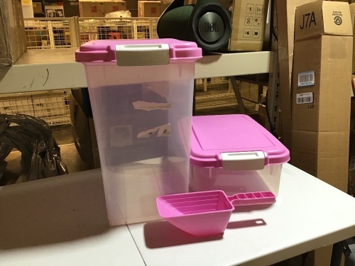 (2) Plastic Storage Containers, and a Scoop. Appear New - Lot 735
