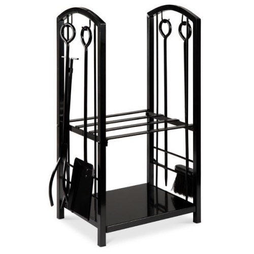 Steel Firewood Log Storage Rack & Tool Set w/ Kindling Holder - 33.5in. Appears New - Lot 737