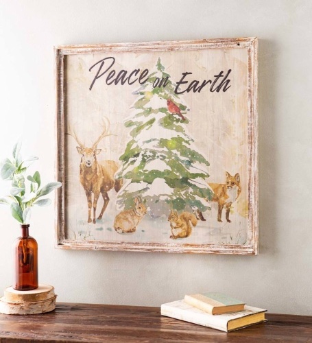 Plow & Hearth Wildlife Peace on Earth Wood-Framed Holiday Wall Art. Appears New - Lot 800