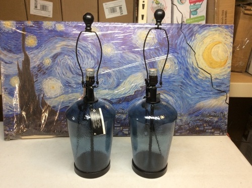 Lot of (2)- Bee and Willow- Majorca Textured Glass Blue Table Lamps. Appear New - Lot 802
