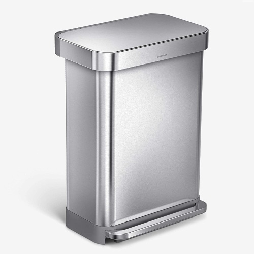 Simplehuman 55 Liter Rectangular Hands-Free Kitchen Step Trash Can with Soft-Close Lid, Brushed Stainless Steel. Appears New with Cosmetic Damage - See Pictures - Lot 807