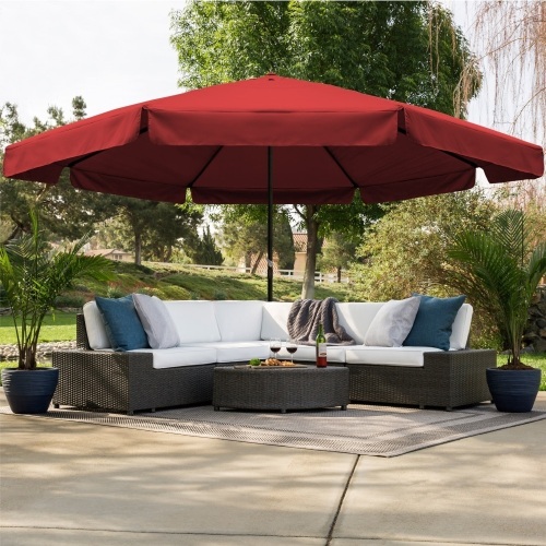 16ft Extra Large Outdoor Patio Market Umbrella w/ Cross Base, Crank Handle, Air Vent Burgundy - Lot 851