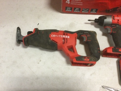Craftsman V20 4-Tool 20-Volt Max Power Tool Combo Kit with Soft Case (Charger Included and 2-Batteries Included). Items are in Working Condition. Used - Lot 896