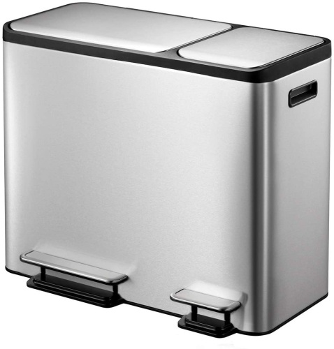 EKO Dual Compartment Stainless Steel Recycle Step Trash Can, 30L + 15L. Appears New With Cosmetic Damage. - Lot 921