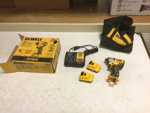 DeWalt XTREME 12-Volt Max 1/4-in Variable Speed Brushless Cordless Impact Driver (2-Batteries Included). Tested and Works - Lot 943