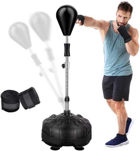 GIKPAL Reflex Speed Punching Bag with Stand, 2 Hand Wraps - Lot 332