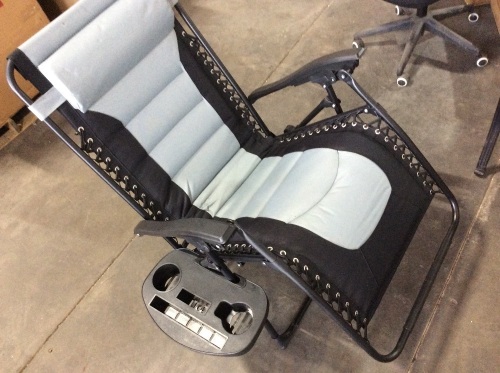 Oversized Padded Zero Gravity Chair, Folding Recliner w/ Headrest, Side Tray  - Lot 425