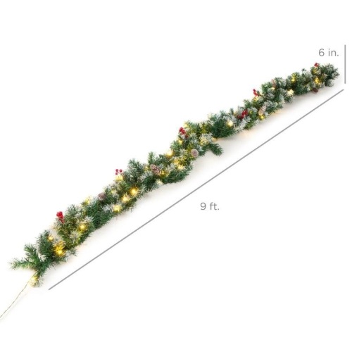 Pre-Lit Pre-Decorated Garland w/ 200 Partially Flocked Tips, 50 Lights, 9ft  - Lot 545