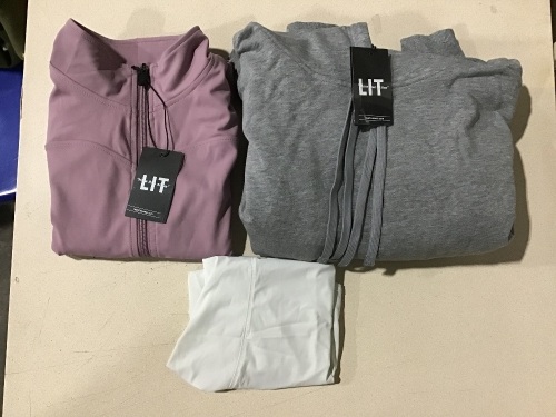 Lit Activewear Zip Up, Medium, Tank Top, Size 4, & Hoodie, S/M - Lot 370