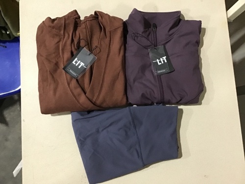 Lit Activewear Hooded Sweater, Large, Long Sleeve Zip Up, XL, & Pants, Size 8 - Lot 522