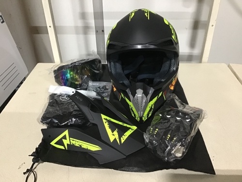 BaFang Green Wardog Motocross Helmet, Gloves, Goggles  - Lot 160