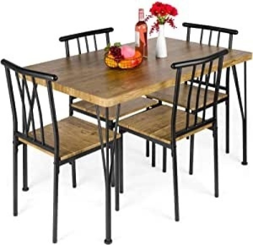 5-Piece Metal and Wood Indoor Modern Rectangular Dining Table Furniture Set for Kitchen - Lot 686