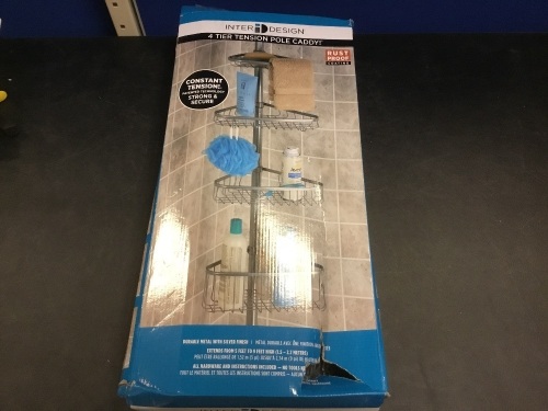 interDesign York 4-Tier Tension Pole Caddy in Powder Coated Silver - E-Comm Return - Lot 1091