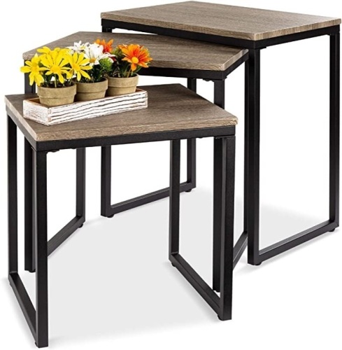 3-Piece Modern Stackable Nesting Coffee Accent End Table Furniture Set for Living Room, Office w/Water-Resistant Tabletop, Lightweight Design - Lot 674