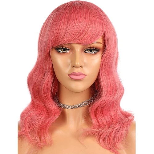 Lot of (14) Pink Wavy Bob with Bangs Synthetic Wigs - Lot 799