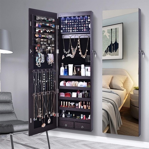 AOOU 47" Wall Mounted Full Mirror Lockable Jewelry Organizer - Lot 180