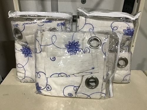 Lot of (3) Vogol 96" Blue Floral Emroidered Top Grommet Curtains - Lot 760