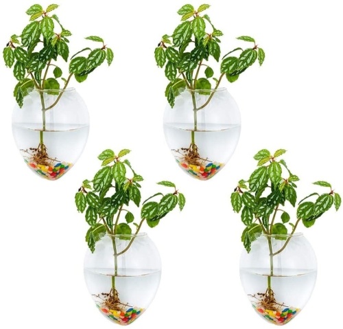 Wall Hanging Glass Terrarium Vases with Colorful Stones, 6 Pc - Lot 780