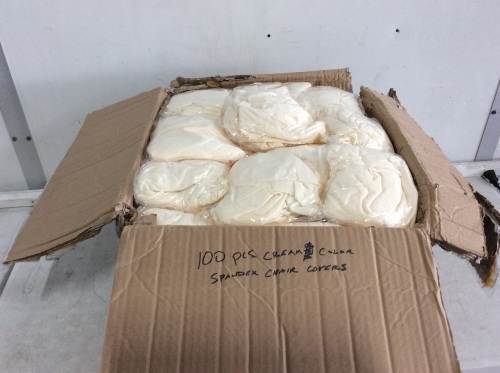 Lot of (100) Cream Colored Spandex Chair Covers - Lot 577